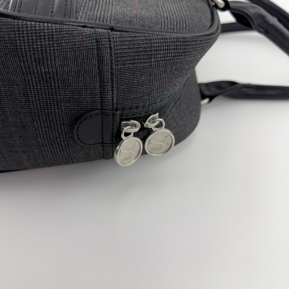 Puma Grey Glen Plaid Bowling Bag Handbag Black Trim Sporty Satchel - Picture 10 of 11
